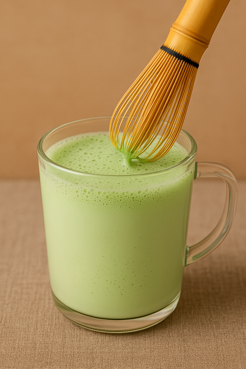 Préparation d’un pandan latte maison à la texture mousseuse avecl e fouet en bambou